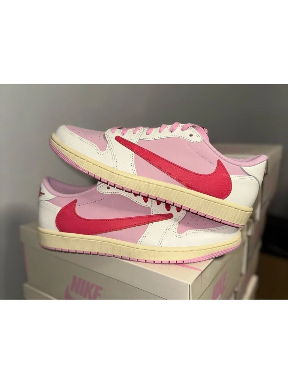 Travis Scott Air Jordan 1: Pink & Hot Pink Low-Top Sneakers